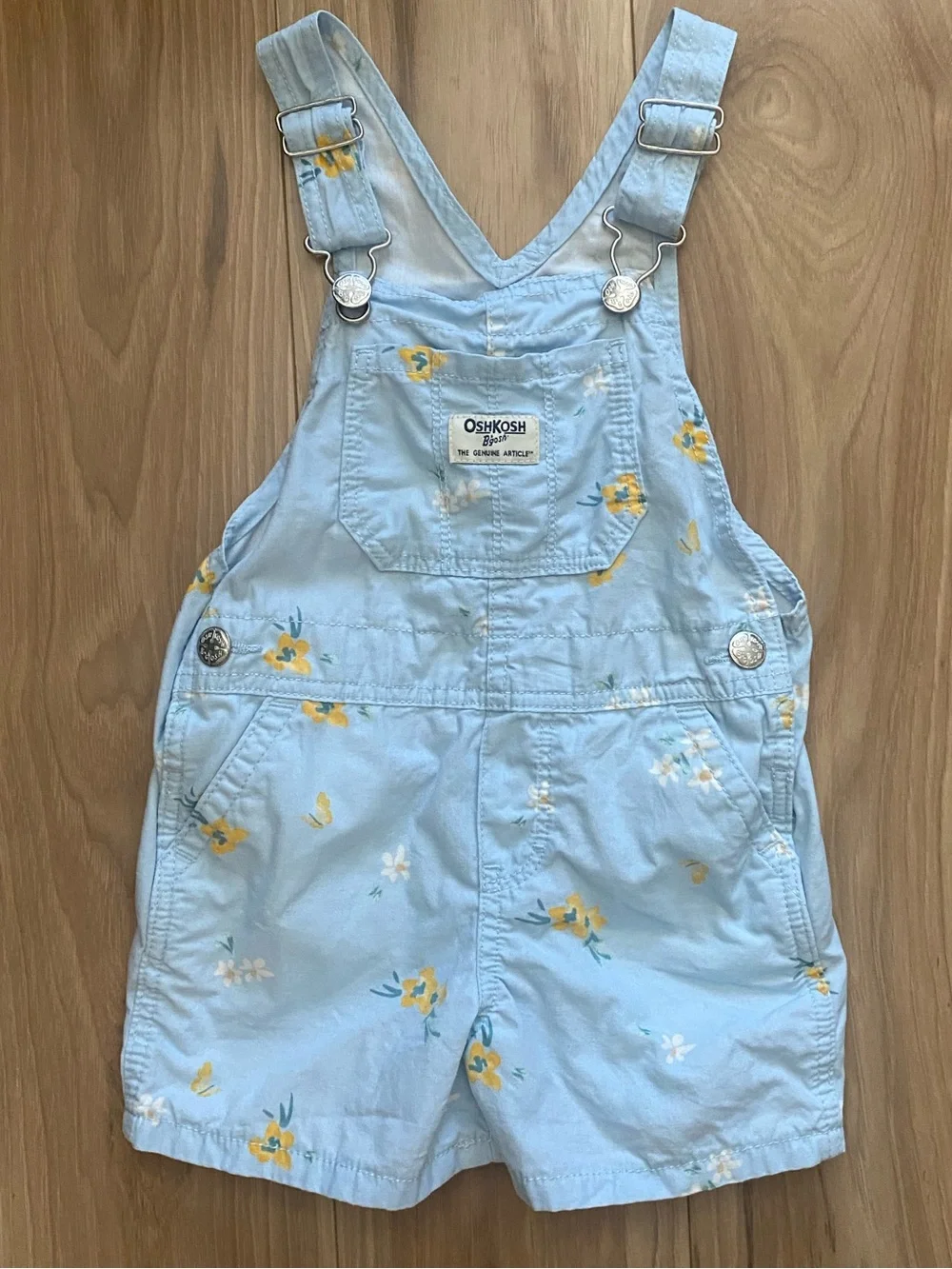 OshKosh B'gosh Blue Floral Shortalls Overalls Size 3T
